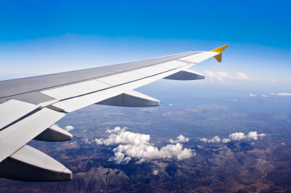 Aerial view out of an airplane.